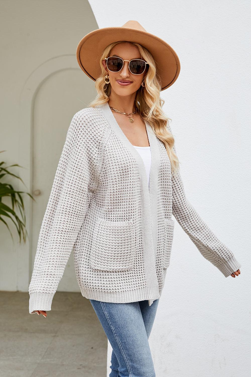 Open Front Long Sleeve Cardigan with Pockets Carauana Store