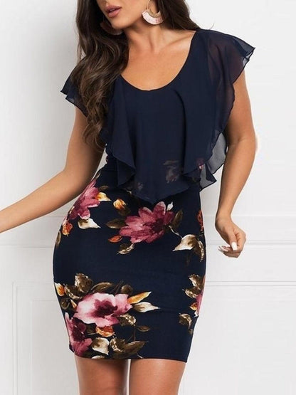 Printed Ruffled Cap Sleeve Mini Dress Carauana Store