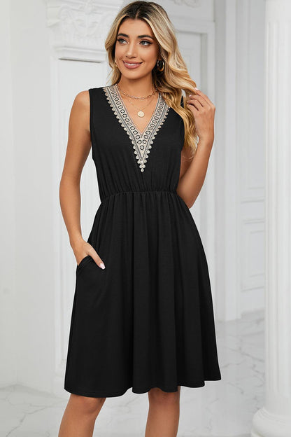 Pocketed V-Neck Wide Strap Dress Carauana Store