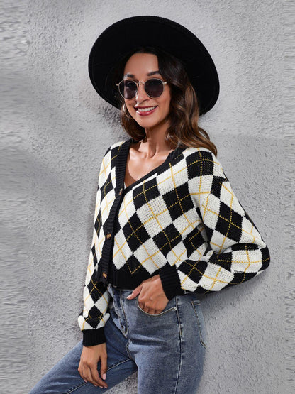 Geometric Button Up Long Sleeve Cardigan Carauana Store