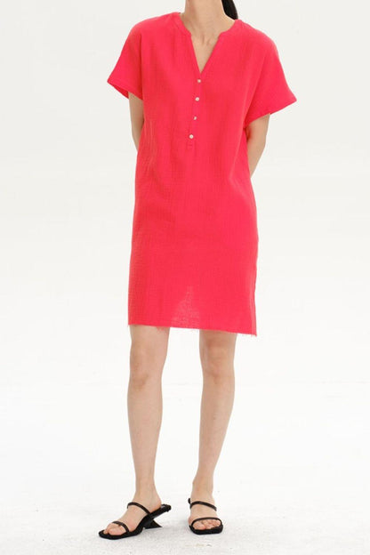 Slit Notched Short Sleeve Mini Dress Carauana Store