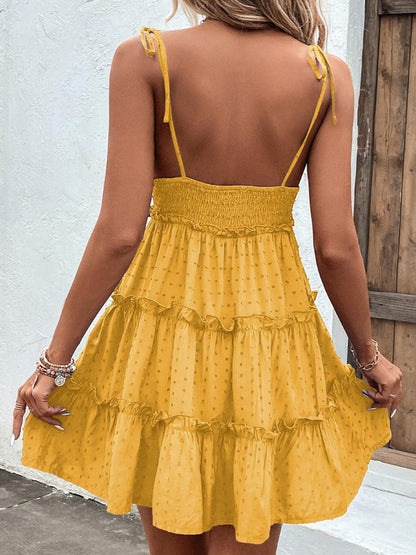 Frill Spaghetti Strap Tiered Dress Carauana Store