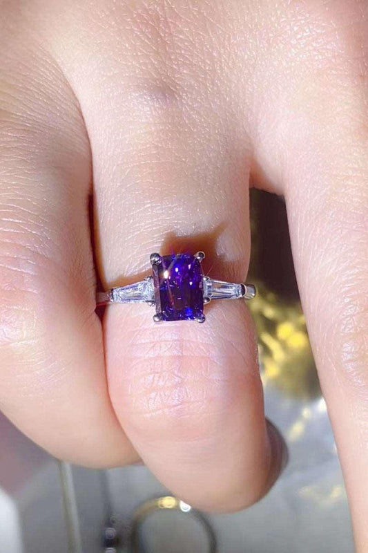 1 Carat Moissanite Platinum-Plated Rectangle Ring in Purple Carauana Store