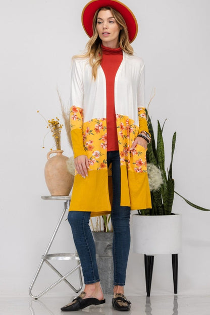 Celeste Full Size Floral Color Block Open Front Cardigan Carauana Store