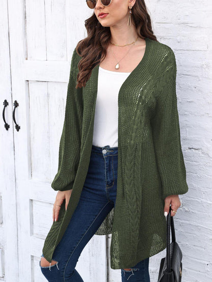 Cable-Knit Open Front Long Sleeve Cardigan Carauana Store