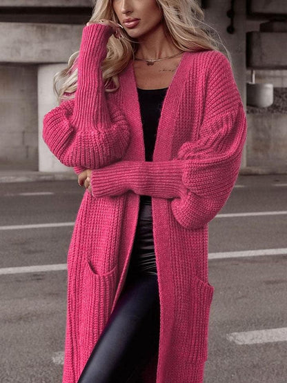 Lantern Sleeve Pocketed Cardigan Carauana Store