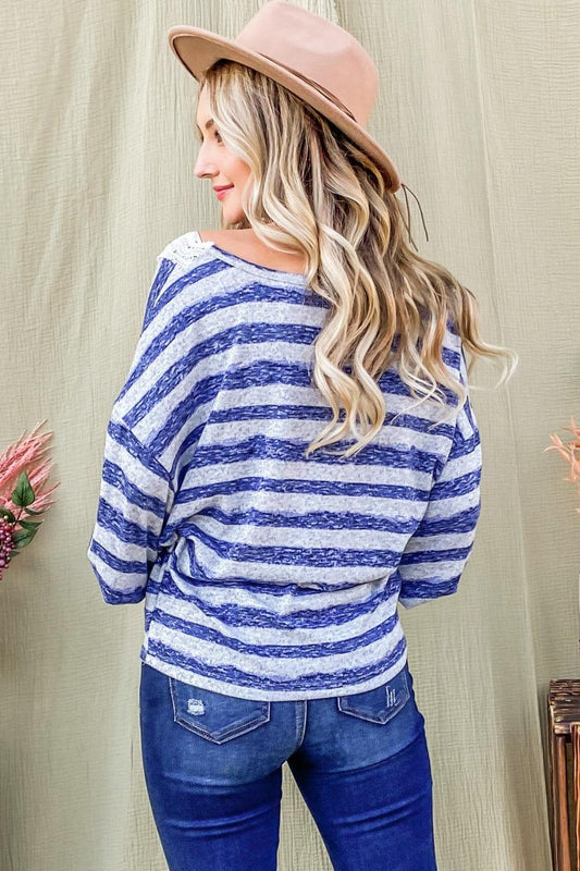 And The Why Striped Lace Detail V Neck Top Carauana Store