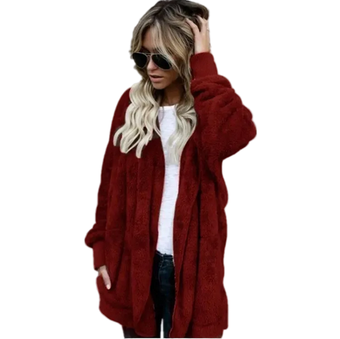 Autumn Winter Double Fleece Hooded Cardigan Jacket for Women