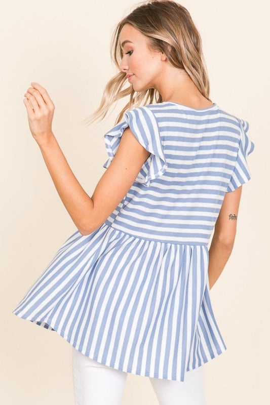 BOMBOM Striped Round Neck Blouse Carauana Store
