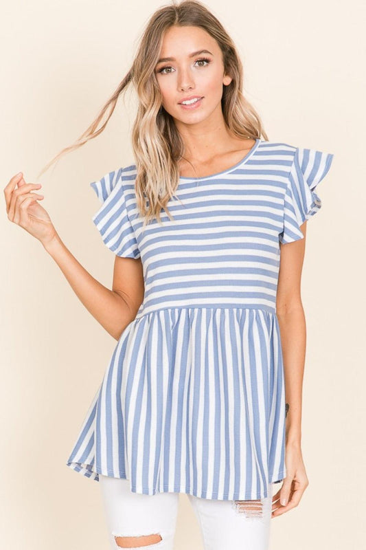BOMBOM Striped Round Neck Blouse Carauana Store