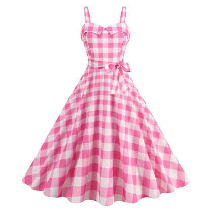 Barbie pink Dress - with a pink plaid pattern 2023 - trendy Strapless Cocktail Rockabilly Party Swing Sweet Girls for cocktail parties and rockabilly events