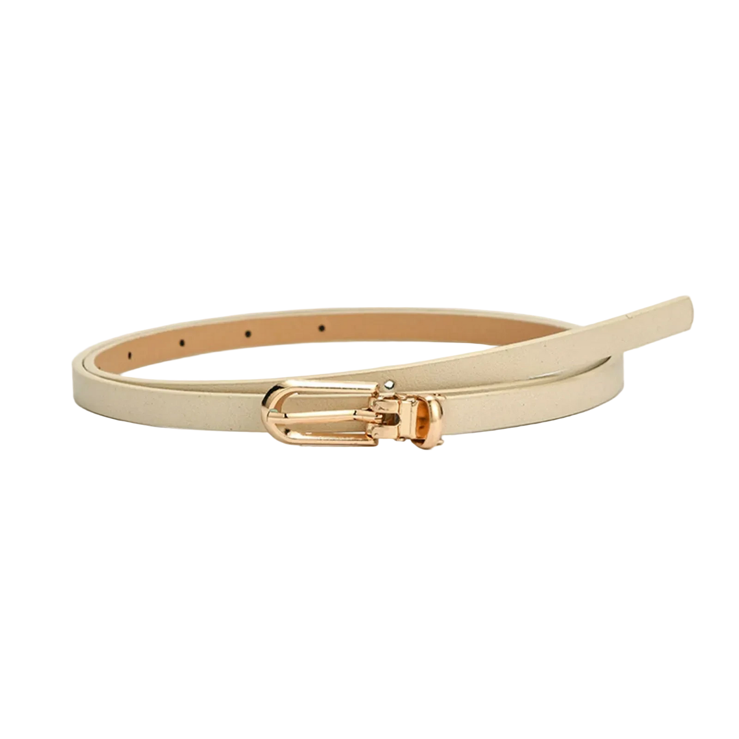 Beige belt with a gold buckle