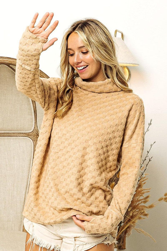 BiBi Checkered Round Neck Thumbhole Long Sleeve Top Carauana Store