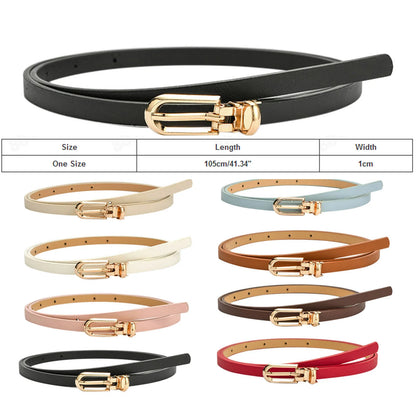 Black belt with gold buckle and multiple color options displayed below