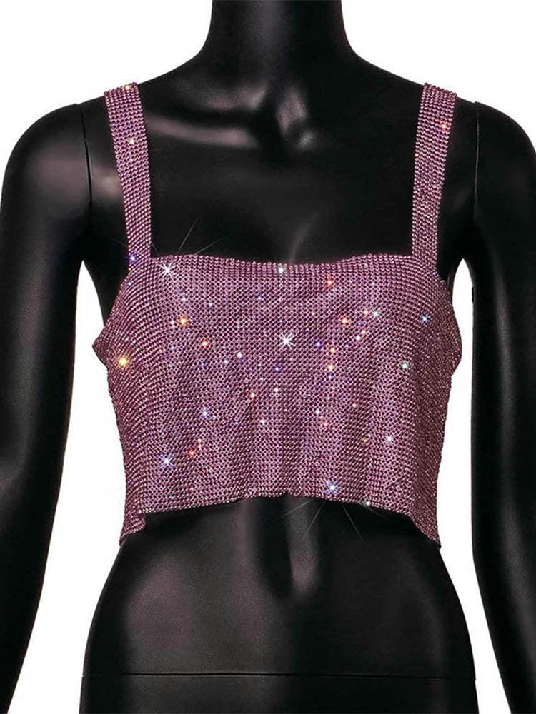 Bling Rhinestone Party Crop Top Backless Straps Full Diamonds