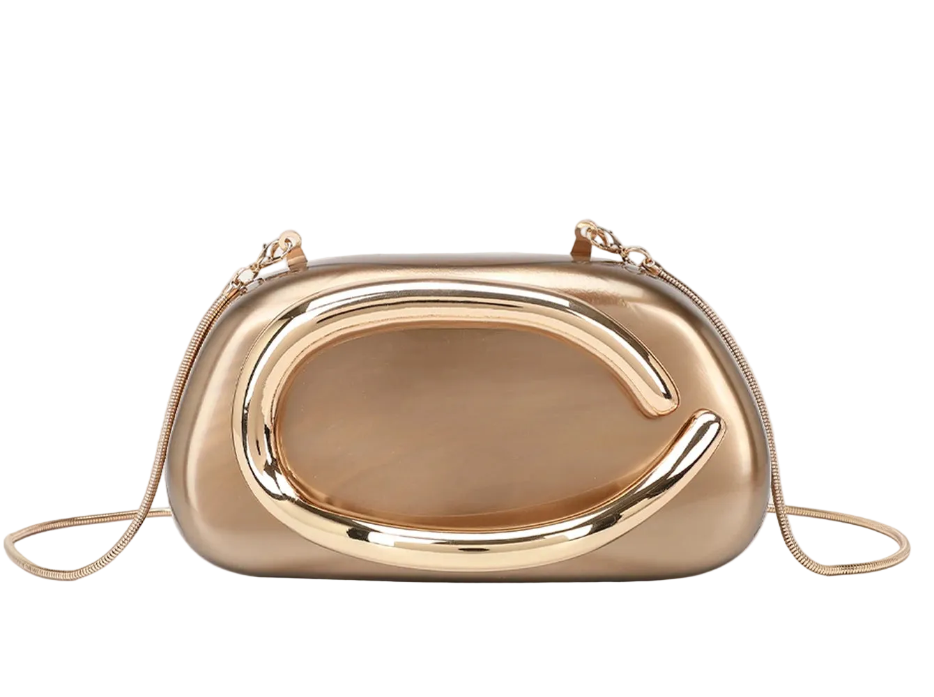 Gold clutch bag on a light beige background