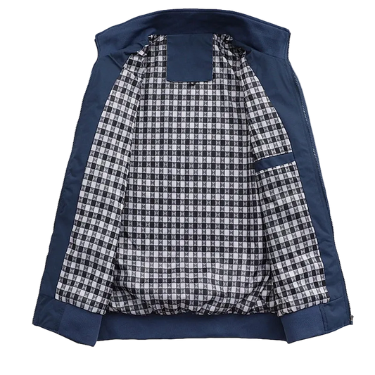 Blue jacket with a checkered pattern
