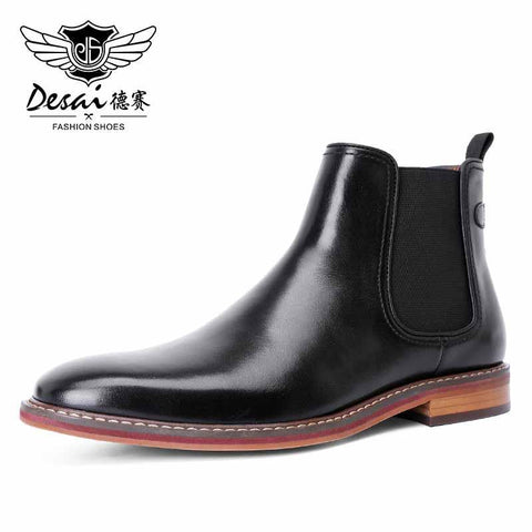 Desai brandneue Chelsea-Stiefel für Herren, echtes Kalbsleder, untere Laufsohle, Kalbsleder, Obermaterial, Leder, handgefertigte Stiefelschuhe