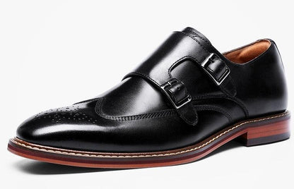 DESAI Monk Strap Slip on Genuine Leather Business Handmade Dress Brogue with Buckle