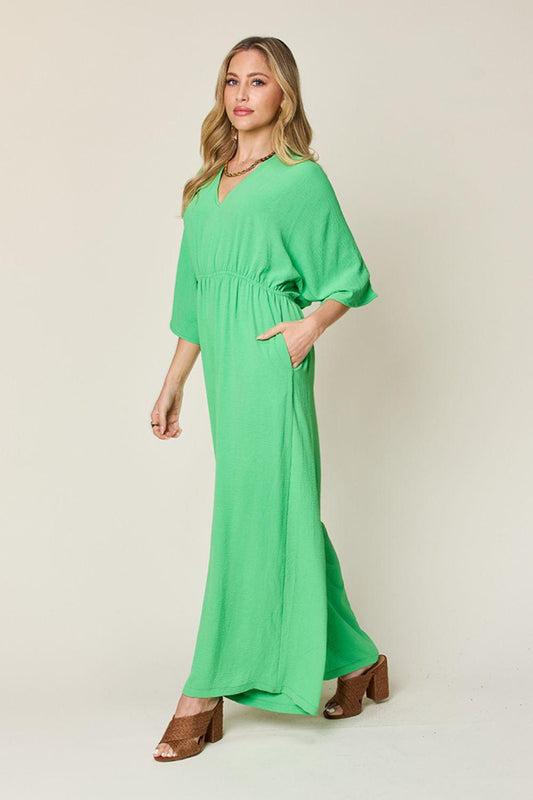 Double Take Full Size Half Sleeve Wide Leg Jumpsuit Carauana Store