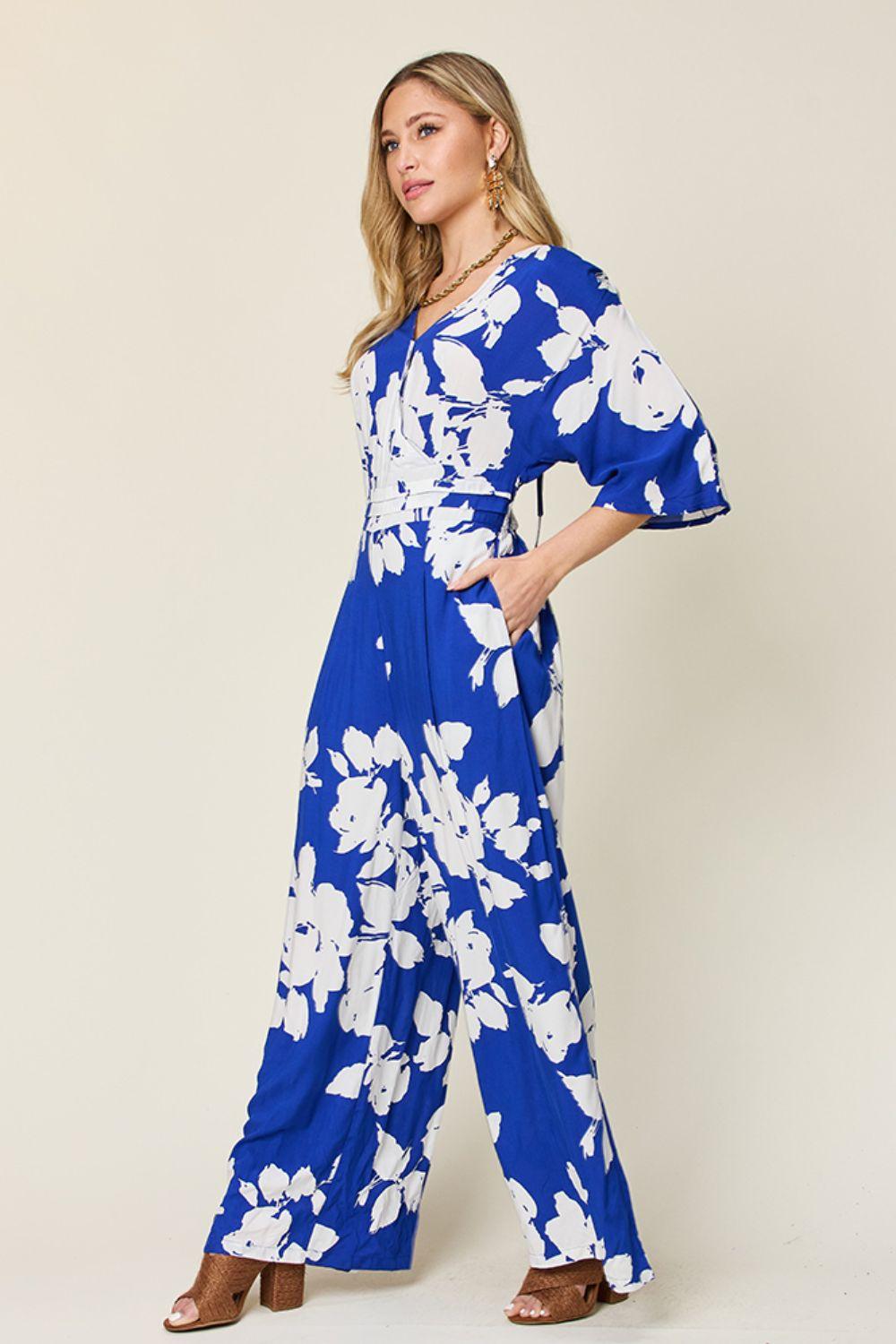 Double Take Full Size Printed Tie Back Wide Leg Jumpsuit Carauana Store