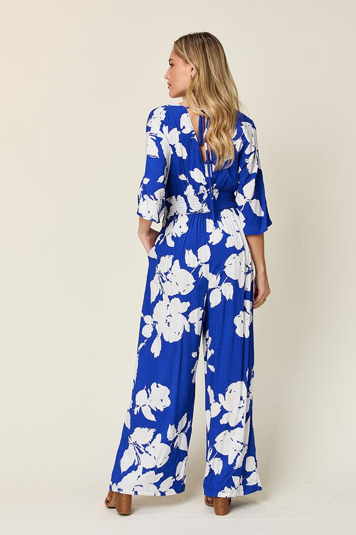 Double Take Full Size Printed Tie Back Wide Leg Jumpsuit Carauana Store