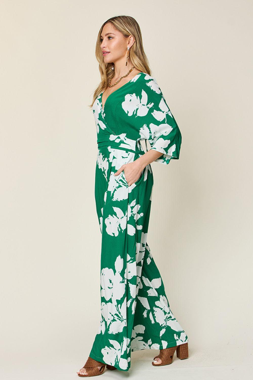 Double Take Full Size Printed Tie Back Wide Leg Jumpsuit Carauana Store