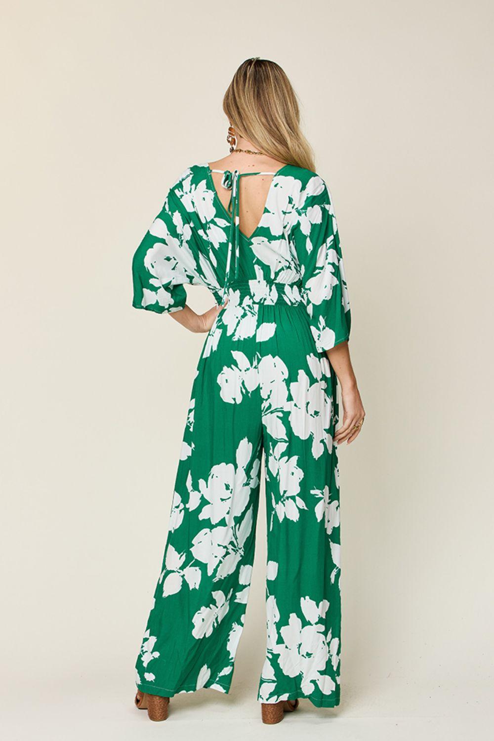 Double Take Full Size Printed Tie Back Wide Leg Jumpsuit Carauana Store