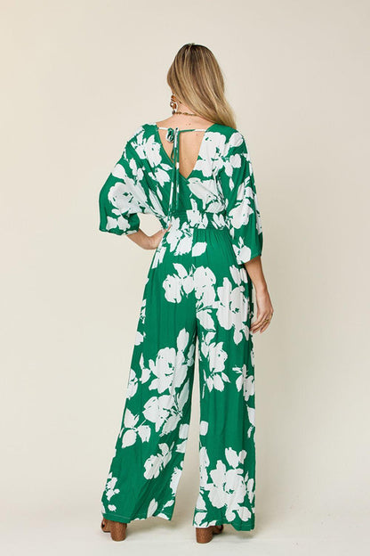 Double Take Full Size Printed Tie Back Wide Leg Jumpsuit Carauana Store