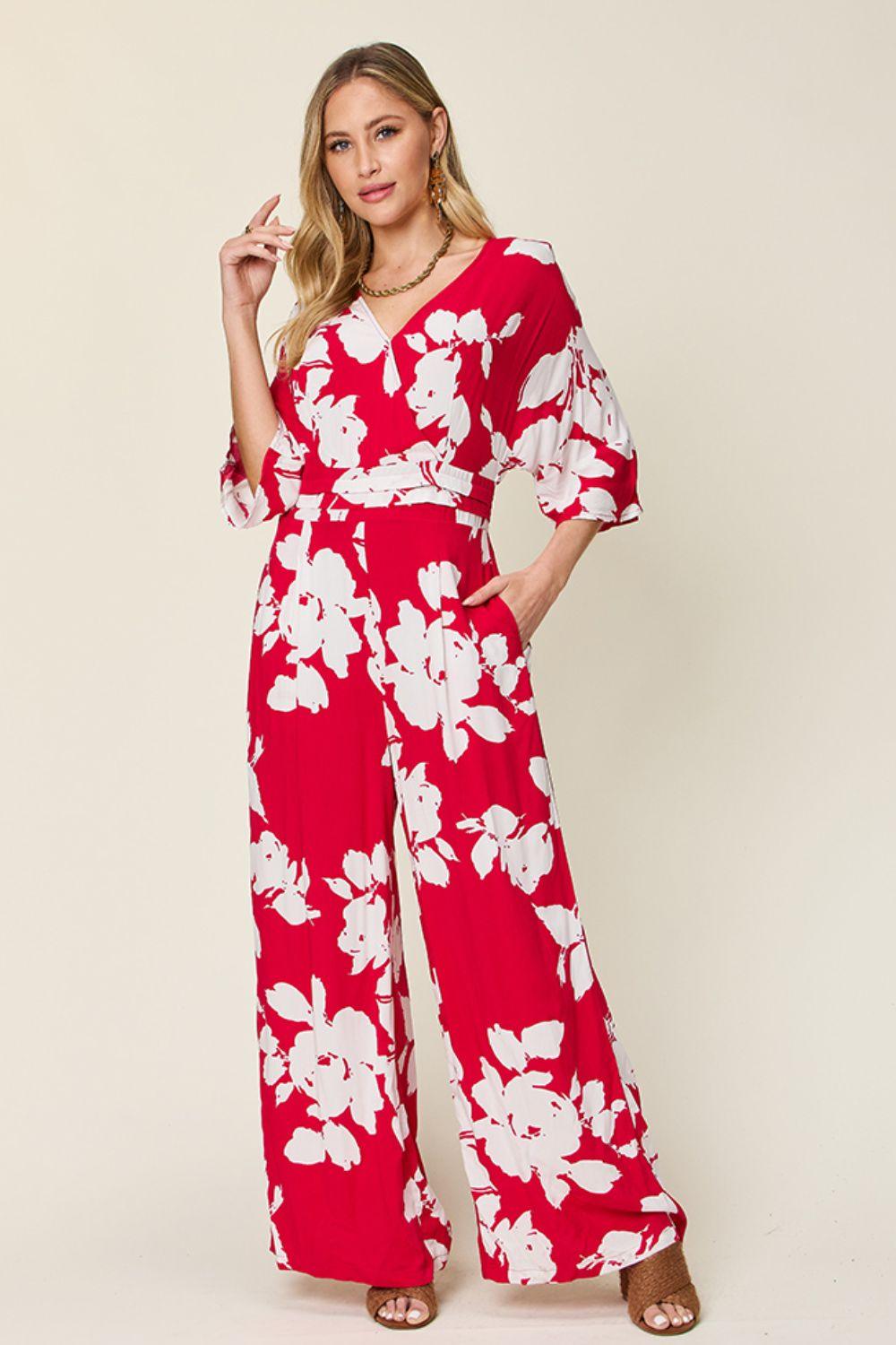 Double Take Full Size Printed Tie Back Wide Leg Jumpsuit Carauana Store