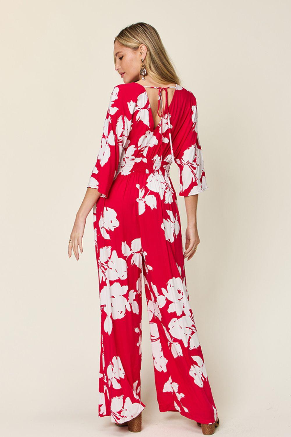 Double Take Full Size Printed Tie Back Wide Leg Jumpsuit Carauana Store