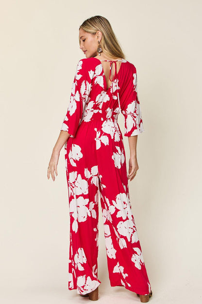 Double Take Full Size Printed Tie Back Wide Leg Jumpsuit Carauana Store