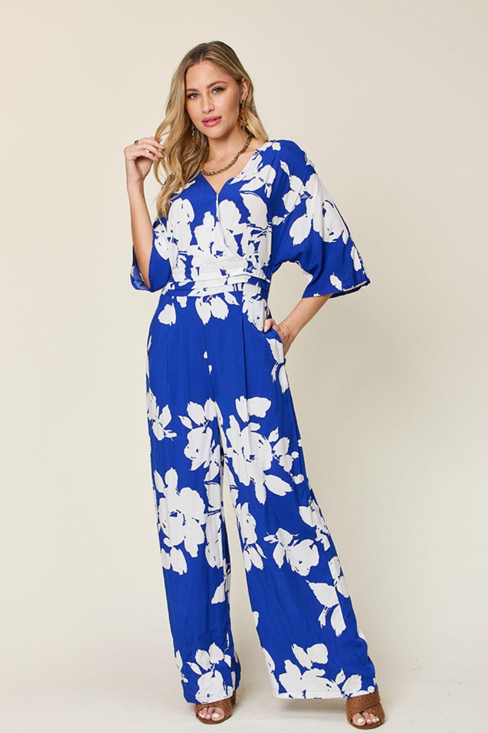 Double Take Full Size Printed Tie Back Wide Leg Jumpsuit Carauana Store