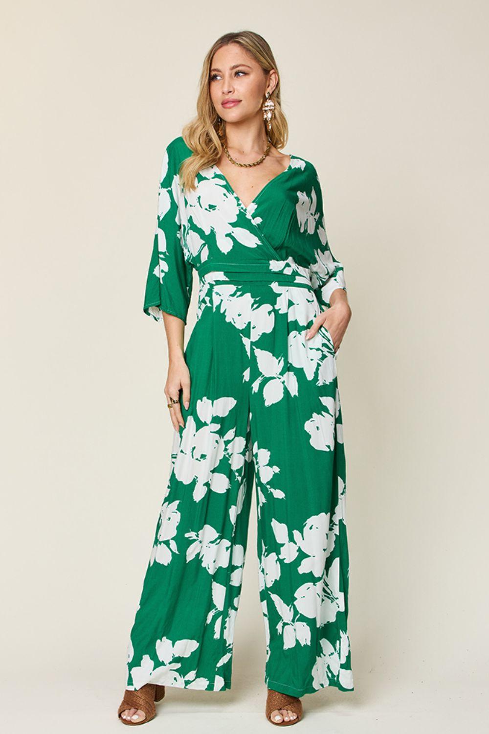 Double Take Full Size Printed Tie Back Wide Leg Jumpsuit Carauana Store