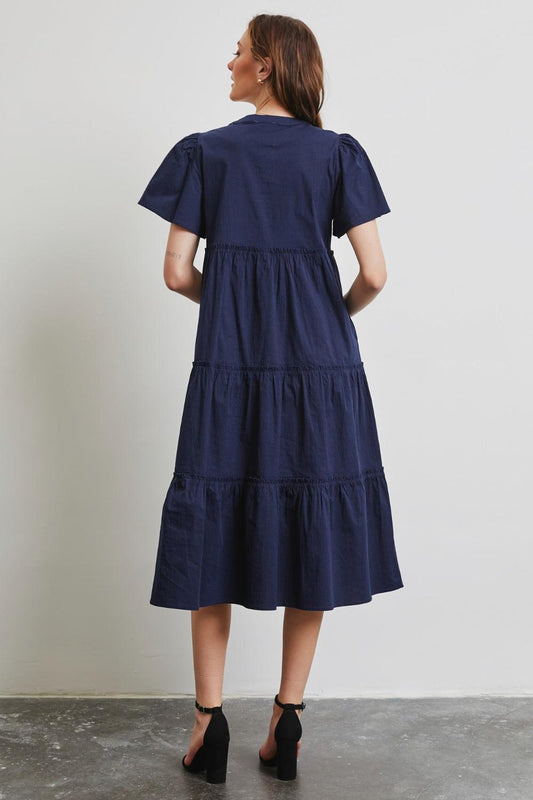 HEYSON Full Size Cotton Poplin Ruffled Tiered Midi Dress Carauana Store
