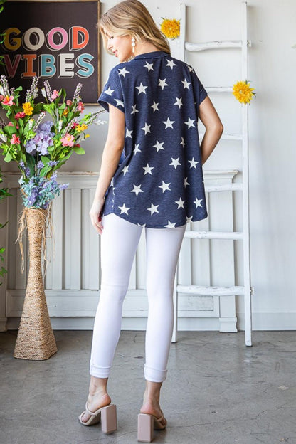 Heimish Full Size Star Print V-Neck Short Sleeve T-Shirt Carauana Store