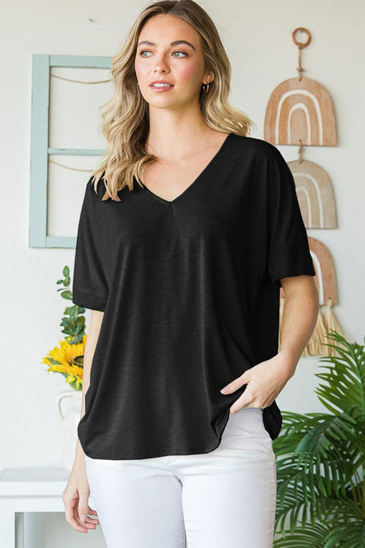 Heimish Full Size V-Neck Short Sleeve T-Shirt Carauana Store