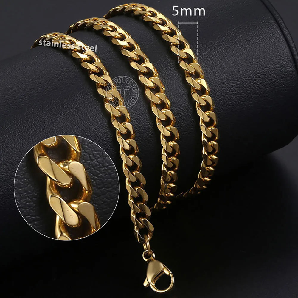 Hiphop Stainless Steel Necklace Curb Cuban Link Chain For Men Women Gold Color Solid Metal Punk Jewelry Gift KNM08 - CaRaUaNa Fashion