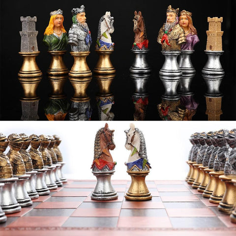 Schachfiguren aus Kunstharz mit historischem Thema, 32 bemalte Schachspiel-Geschenkkollektion