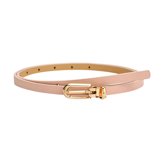 pink belt with a gold buckle