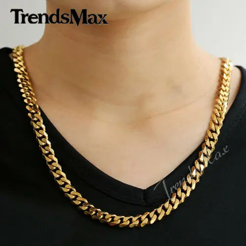 Hiphop Stainless Steel Necklace Curb Cuban Link Chain For Men Women Gold Color Solid Metal Punk Jewelry Gift KNM08 - CaRaUaNa Fashion