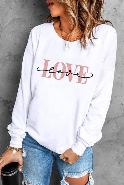 LOVE Round Neck Dropped Shoulder Sweatshirt Carauana Store