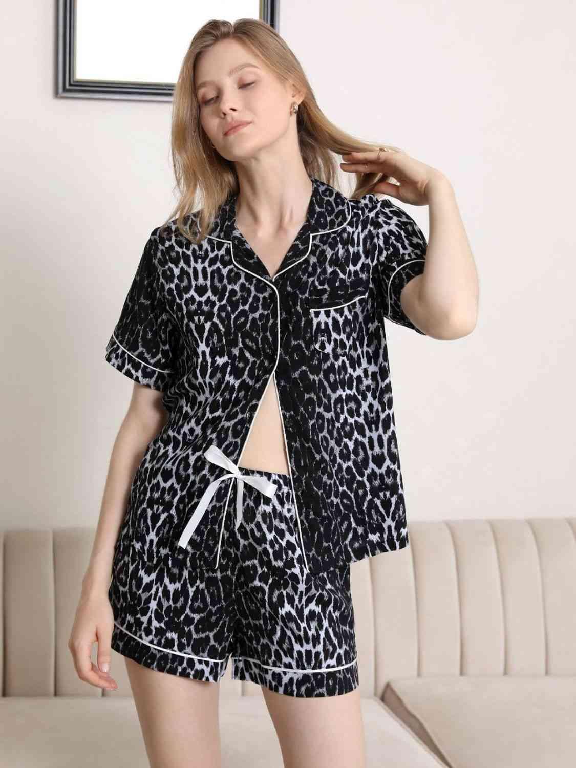 Lapel Collar Shirt and Shorts Pajama Set Carauana Store