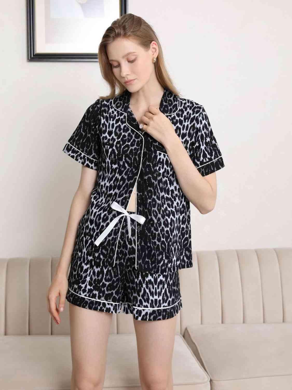 Lapel Collar Shirt and Shorts Pajama Set Carauana Store