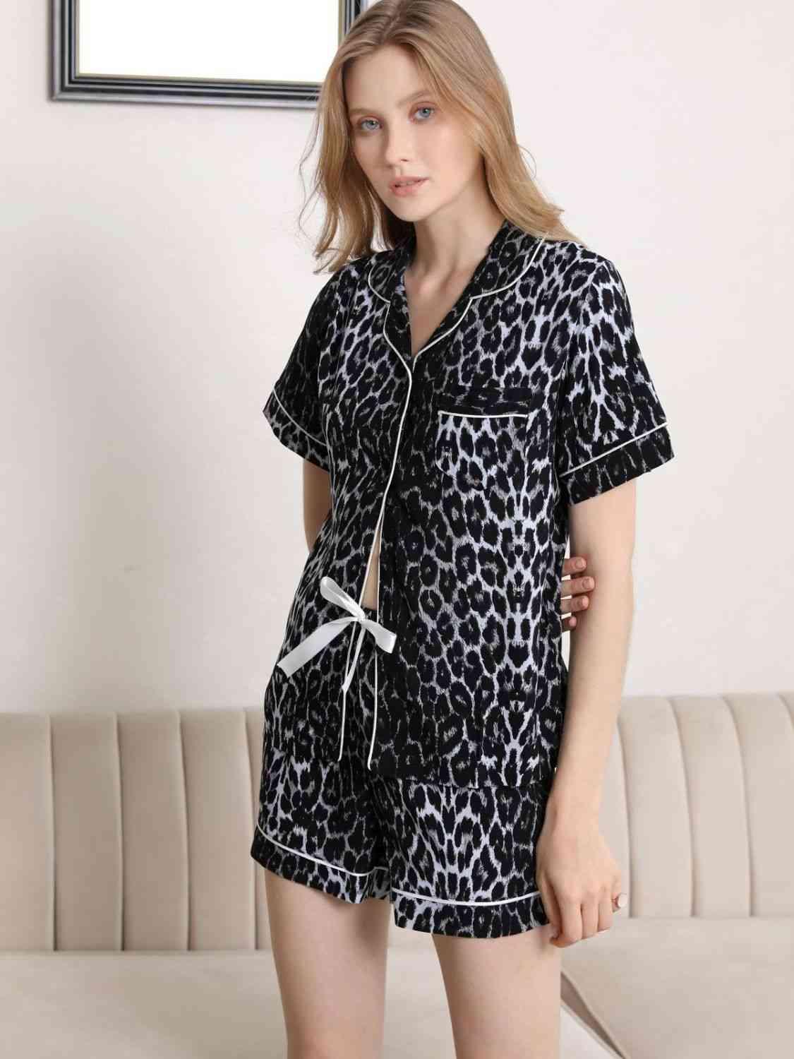 Lapel Collar Shirt and Shorts Pajama Set Carauana Store
