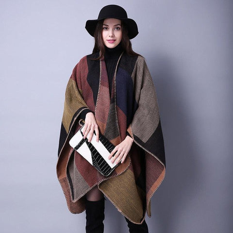 Gitter-Frauen-Reise-Schal Imitation Cashmere European National Style Gabel verdickter Umhang Ponchos Capes