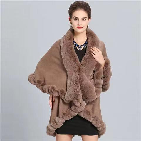 Loose Coat Faux Fox Fur Poncho Wool Coats Women Tassel Cloak Warm Outwear