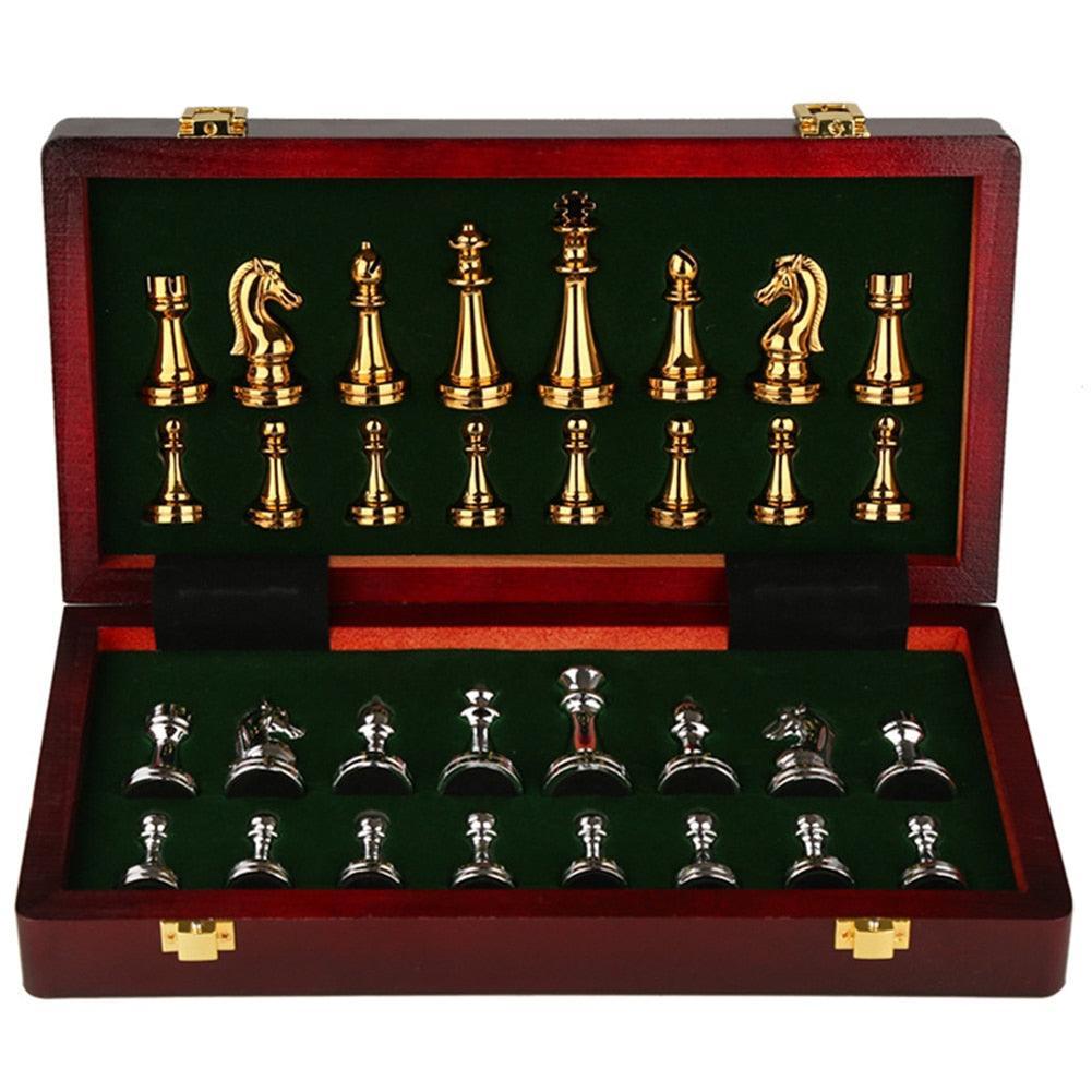 Luxury Metal Chess Pieces Wooden Chess Board Family Board Game Toys Indoor Decoration