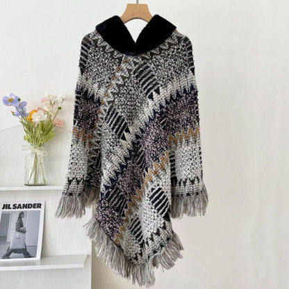 New Pullover Cloak Tassel Warm Shawl Imitation Wool Collar Ponchos