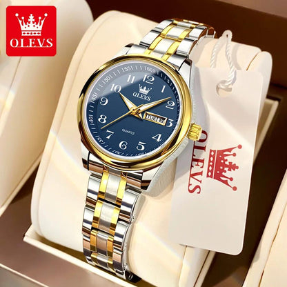 OLEVS 5567 Classic Quartz Watch for Women Set Elegant Dress Luminous Waterproof Week Date Clock Stainless Steel Wristwatch Gift